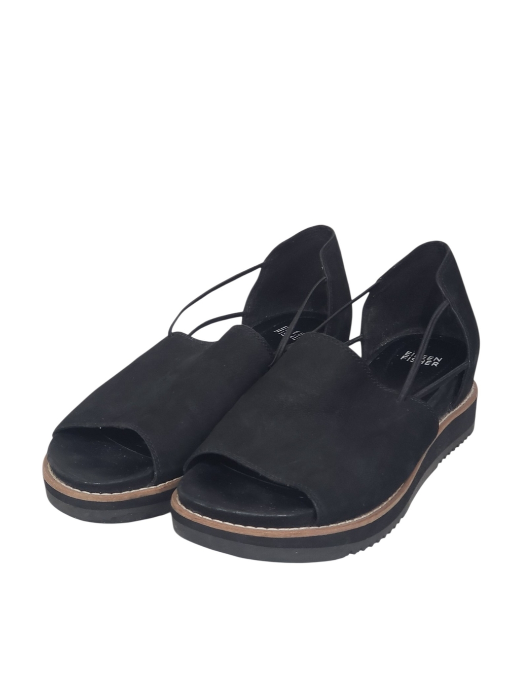 Eileen Fisher Ken Tumbled Nubuck Sandals Black Size 8.5